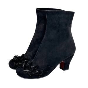 Chie Mihara VTG Bootie Steampunk Fringe Toe Suede Women's 6 36.5 Black Victorian